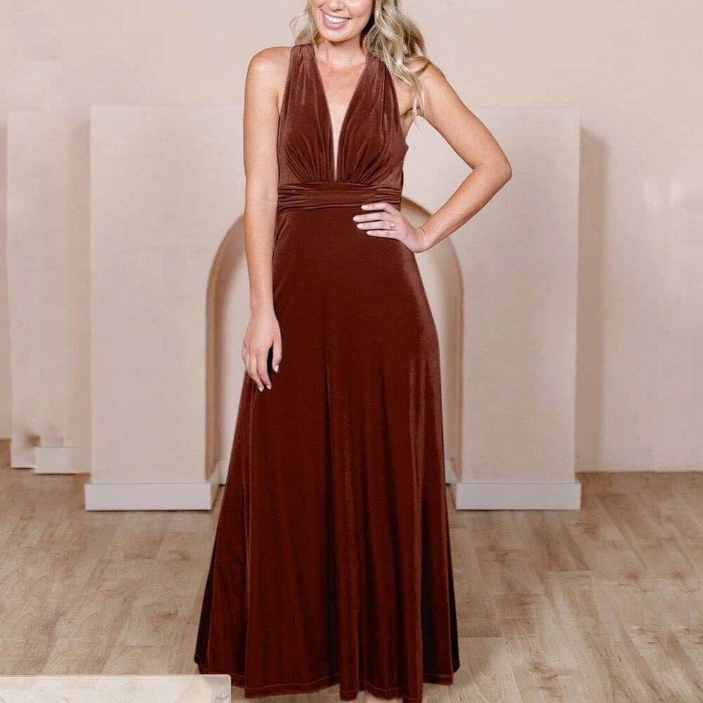 Revelry Terracotta Velvet Maxi Halter Dress Sz XS